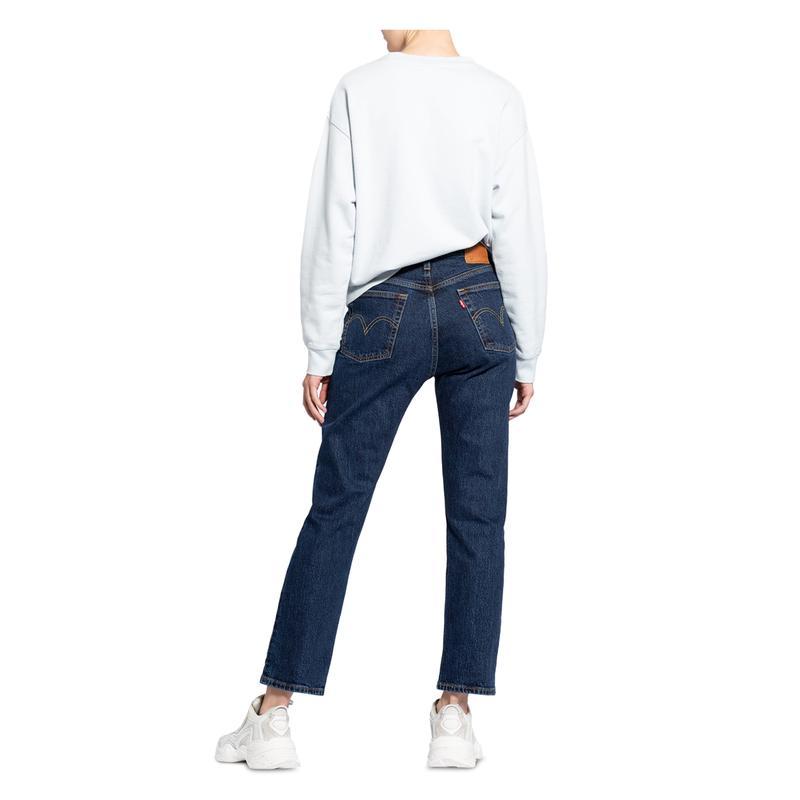 Levi’s高腰直筒纽扣飞门女士牛仔裤口袋标识装饰