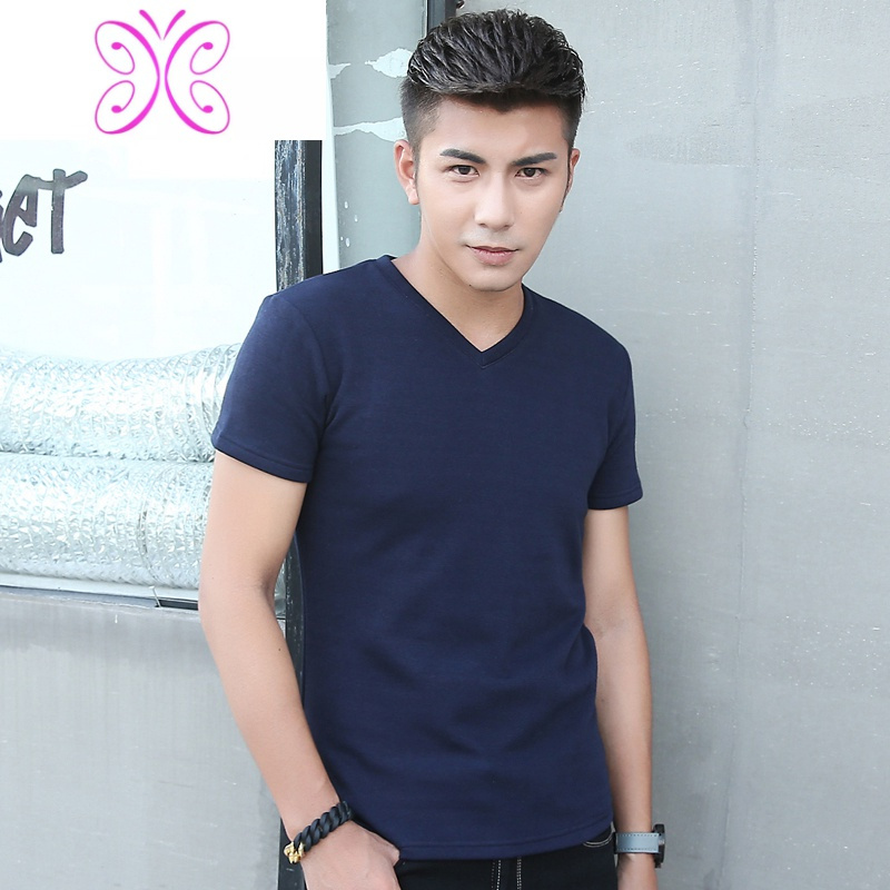 远宿(yuansu)男士t恤 yuansu秋冬季男t恤短袖加厚加绒保暖半袖衣服v领