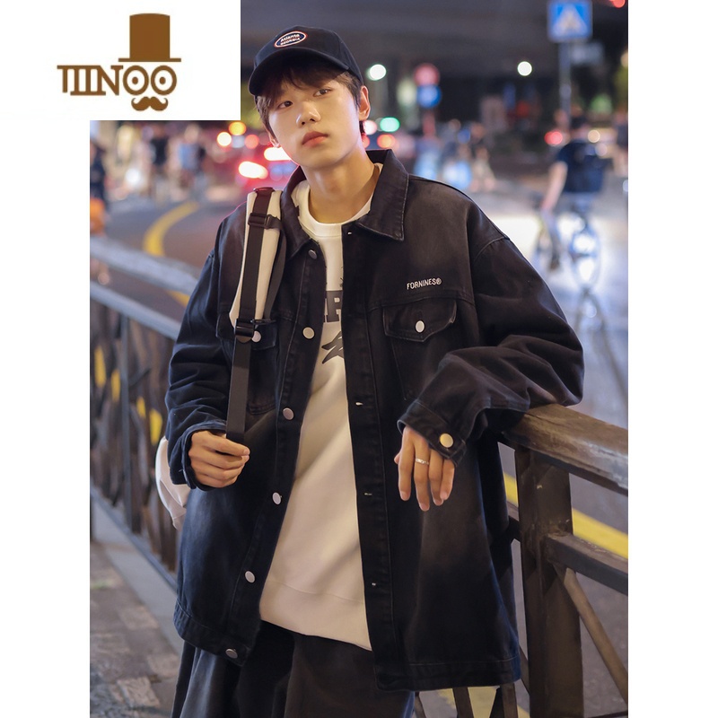 YANXU秋季新款美式复古做旧牛仔外套男士款帅气宽松夹克衫高清大图