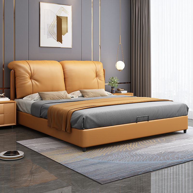 8米实木框架皮床头层牛皮家用卧室双人床现代简约1.