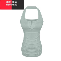 YIBUSHENG纯欲性感挂脖露背背心连衣裙气质收腰褶皱紧身包臀裙短裙子女子 均码 绿色