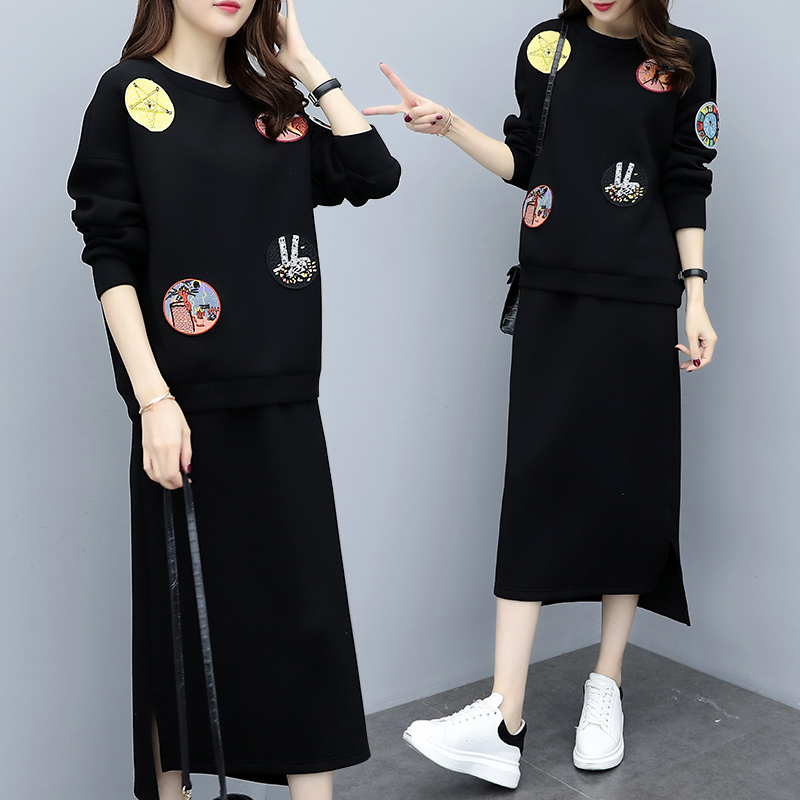连衣裙大码女装春秋季2020年新款初秋时尚气质网红洋气秋装减龄裙子套装潮