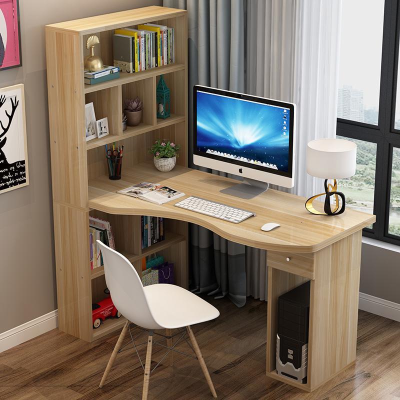 书桌简约家用学生卧室台式电脑桌书架书柜一体组合儿童写字桌定制视频