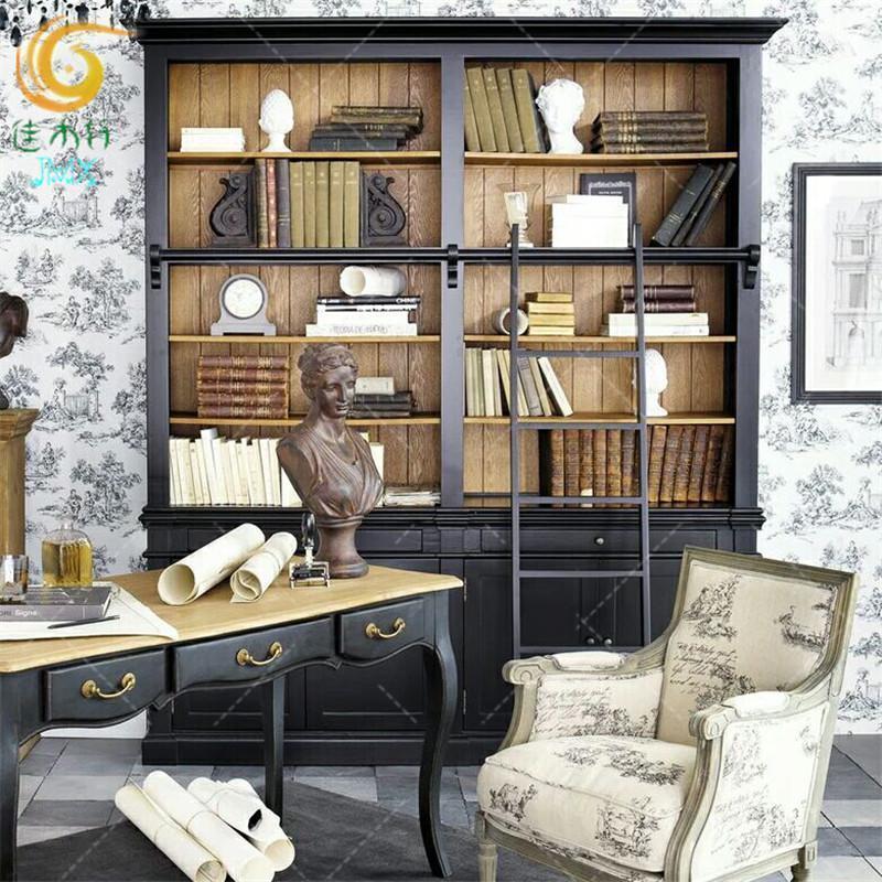 森美人美式实木书柜组合复古书架客厅展示柜玻璃欧式书橱书房家具定 双组1-1.2米宽