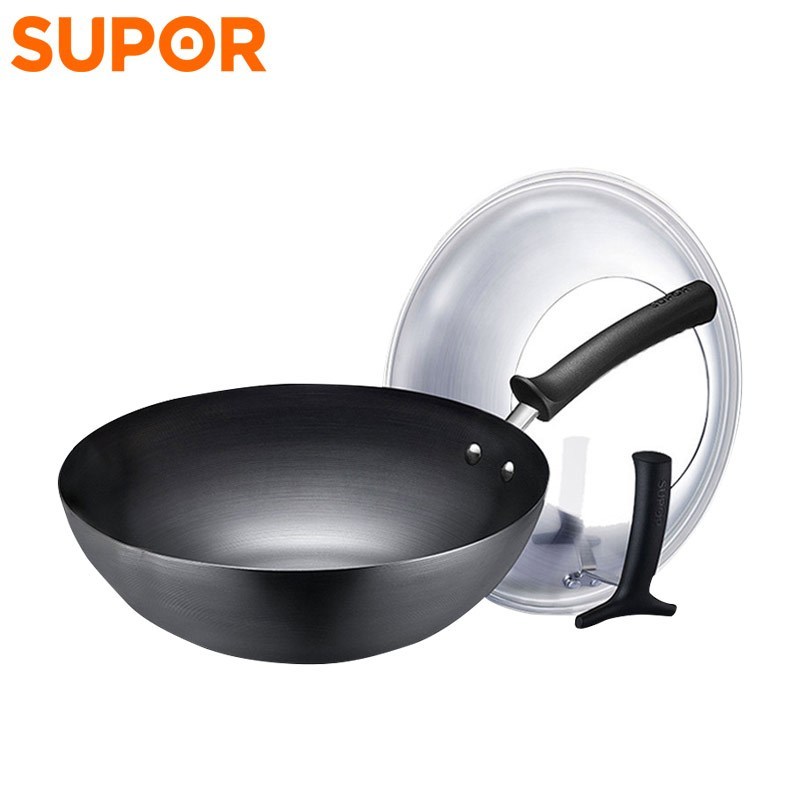 苏泊尔supor铁锅真不锈健康无涂层炒锅少油烟炒菜锅明火燃气灶专用
