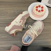 回力板鞋女平底复古米豆沙低帮小白鞋子女潮ins学生日系休闲鞋女百搭拼色增高鞋子女