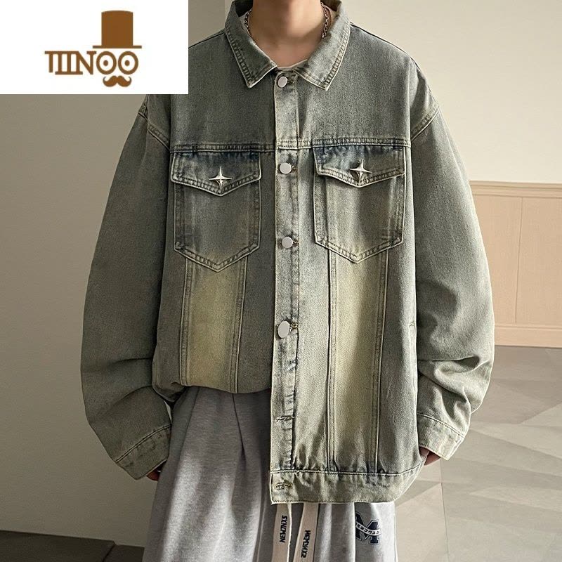 YANXU黄泥染牛仔外套男新款美式复古潮牌感男士痞帅工装夹克图片