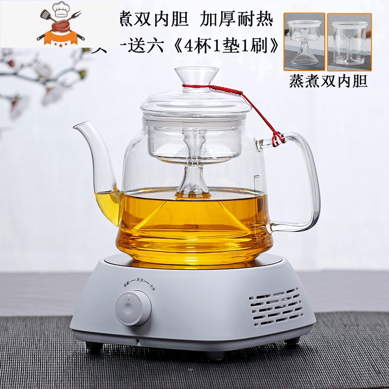 敬平(JING PING)加厚大容量玻璃煮茶器蒸茶壶蒸汽套装烧水养生壶电陶炉泡茶壶家用 02款[B款壶1.2L(单蒸茶具高清大图
