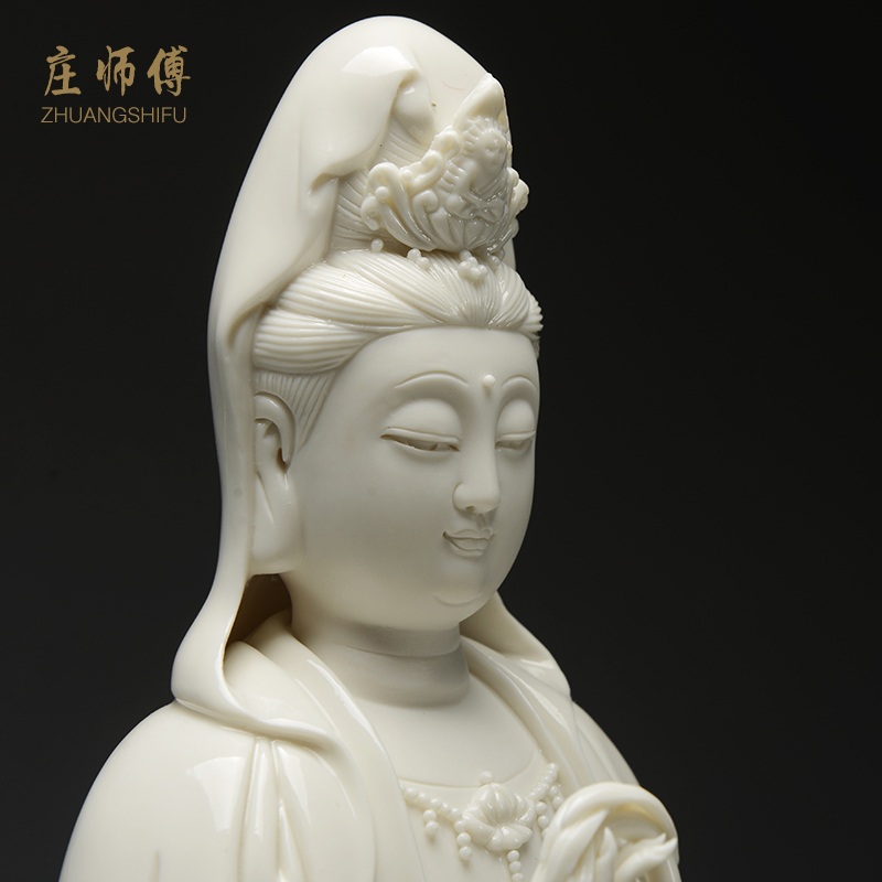 家用观音菩萨陶瓷佛像居家供奉摆件 南海观世音菩萨 三维工匠 17寸祥云观音-玉白高清大图