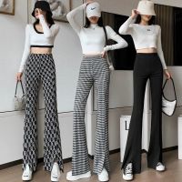 2021春夏新款高腰垂感喇叭裤炸街裤子裤子女宽松百搭潮开叉阔腿_不开杈褶皱黑色7分裤_XL_建议120-140斤