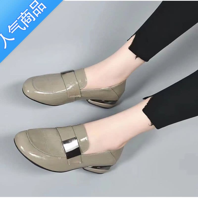 SUNTEK软皮乐福鞋女2023新款春夏季豆豆鞋软底小皮鞋春秋漆皮平底鞋图片