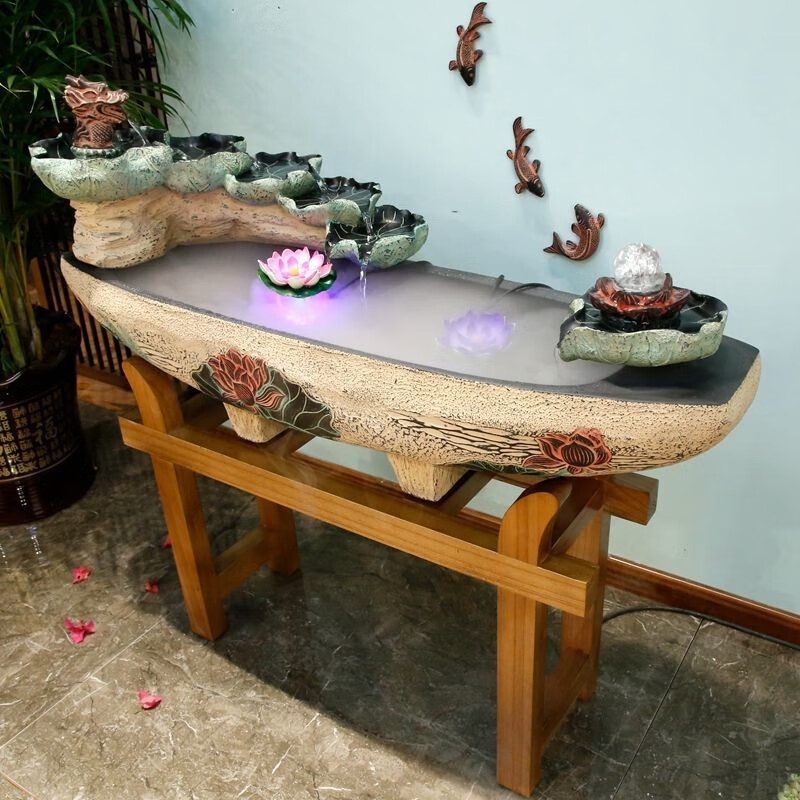 春风客厅软装流水喷泉摆件 饰品 大鱼水谣双层木底座+雾化高清大图