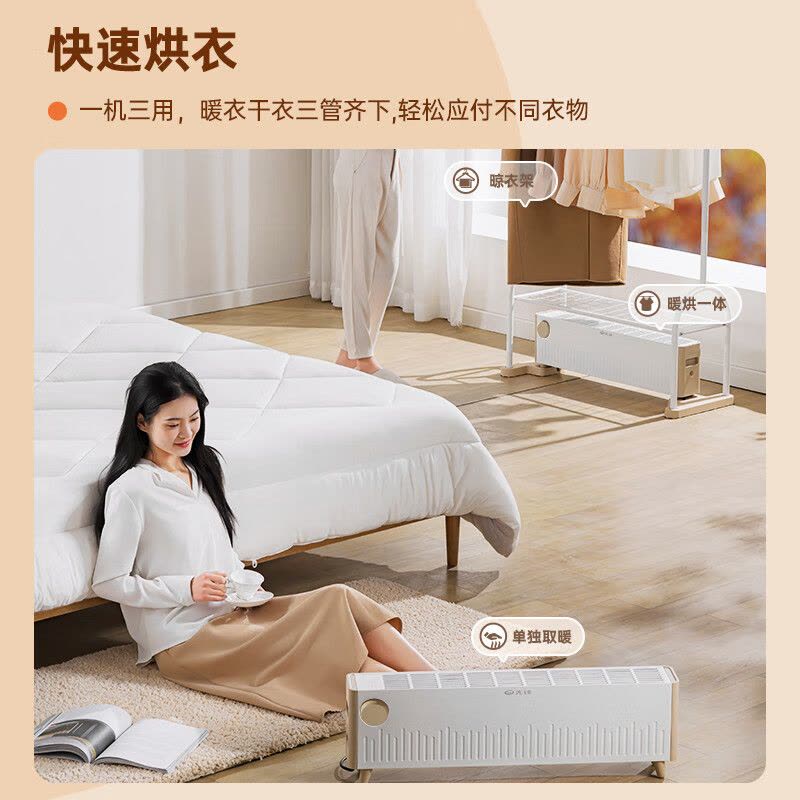 先锋(SINGFUN)踢脚线取暖器2200W功率电暖器客厅卧室浴室移动地暖电热烘干机DTJ-T18PRO[配衣罩]机械款图片