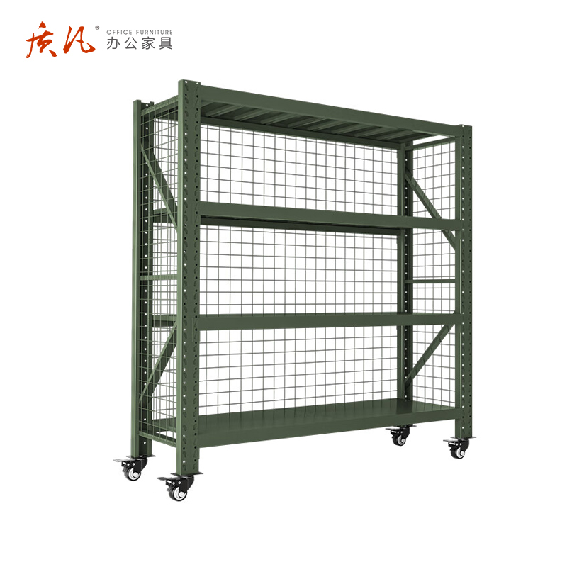 质凡钢制军绿带网带轮中型货架ZF-hj248承重300kg 2000*500*2000 组高清大图