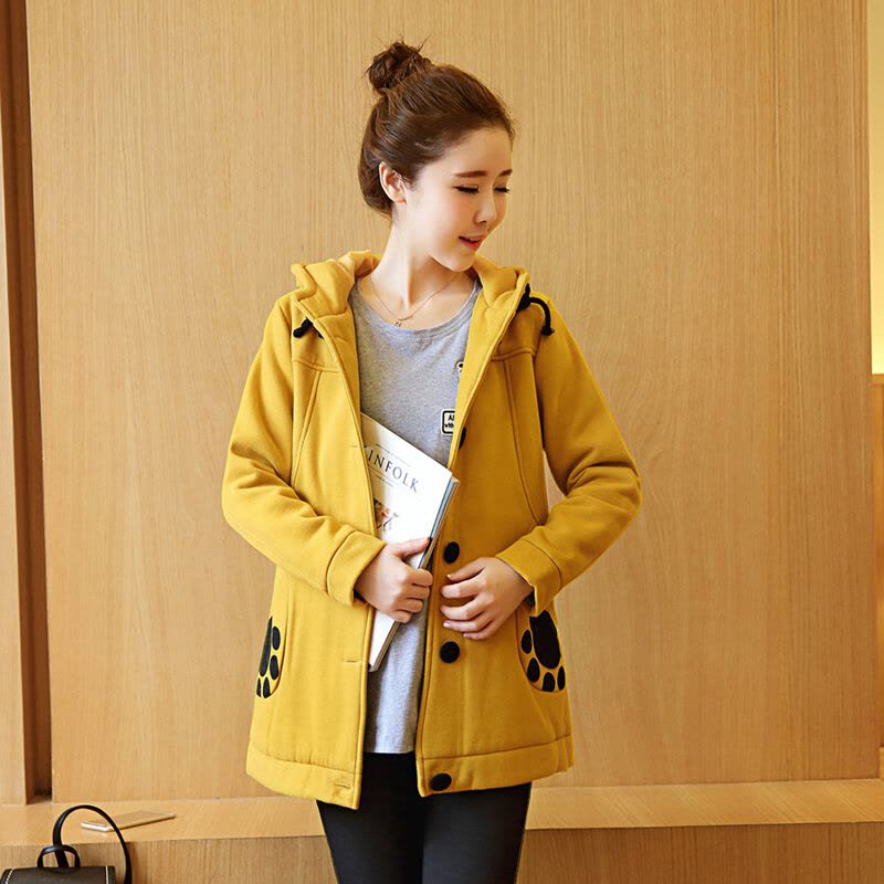 迪鲁奥(DILUAO)孕妇外套孕妇装春秋装韩版连帽加厚孕妇风衣中长款宽松秋冬季呢子孕妇上衣图片