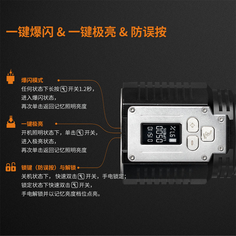 FENIX菲尼克斯TK72R USB直充 9000流明数字屏显户外智能强光手电筒 USB充电