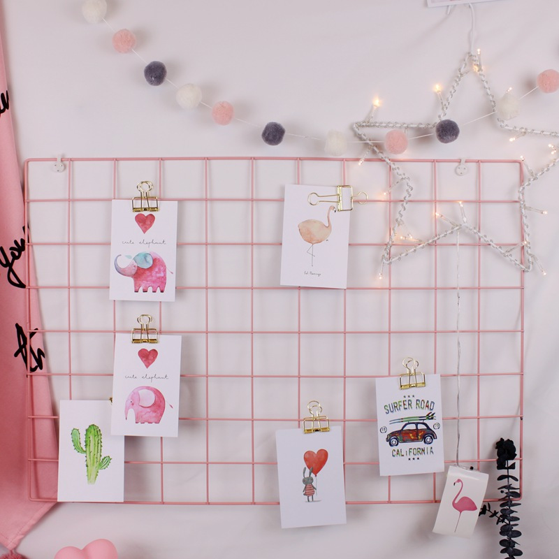 升级款少女粉网格照片墙粉色少女装饰照片墙i