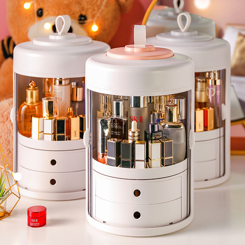 旋转化妆品收纳盒桌面家用整理盒便携梳妆盒大容量护肤品置物架视频