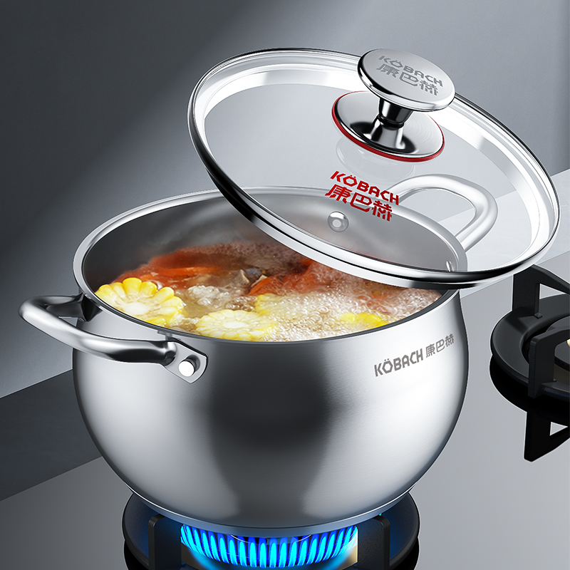 康巴赫汤锅家用加厚304不锈钢奶锅煮粥锅小煮锅蒸煮锅电磁炉炖锅高清大图