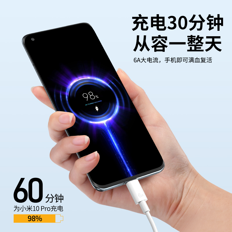 适用小米9闪充10Type-c数据线6x快充原装k40正品小米65W快充线【1.5米两条装】高清大图