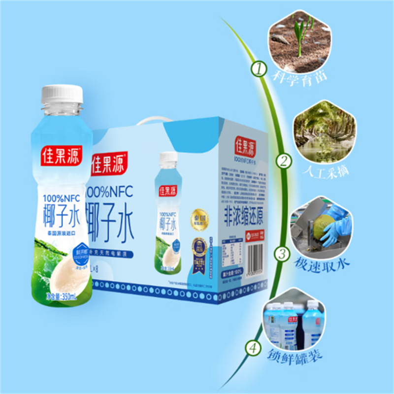 佳果源 100%NFC椰子水 350ml*8瓶高清大图