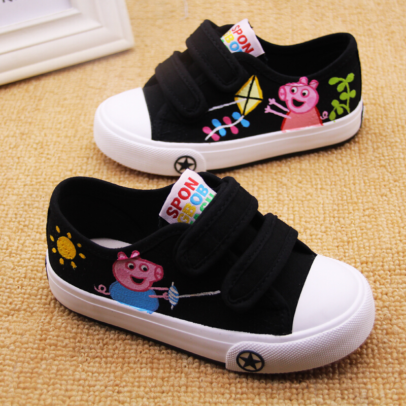 迪鲁奥(DILUAO)小猪佩奇鞋子女童帆布鞋鞋女童布鞋室内板鞋魔术贴3-4-5-6 岁