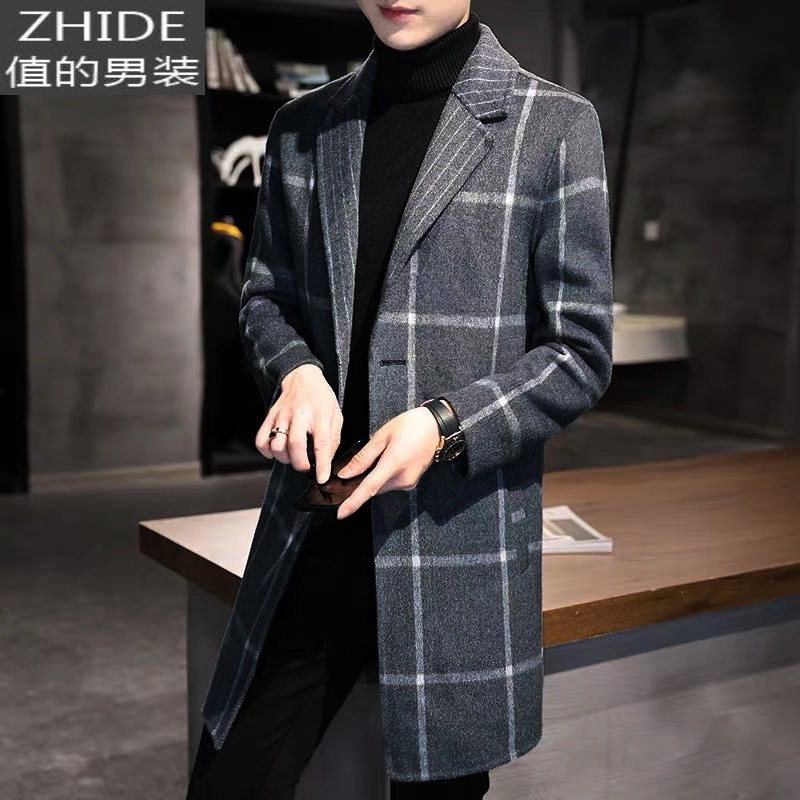 suntek秋冬季男士大衣双面尼中长款潮流毛呢风衣商务休闲翻领妮子外套