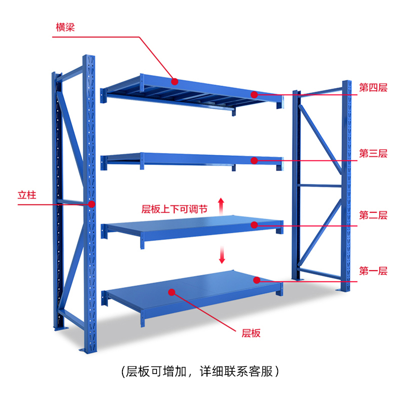 振奥 货架仓储仓库铁架子金属钢制储物架置物架 轻型 单层承重100kg 2.0*0.5*2.0m