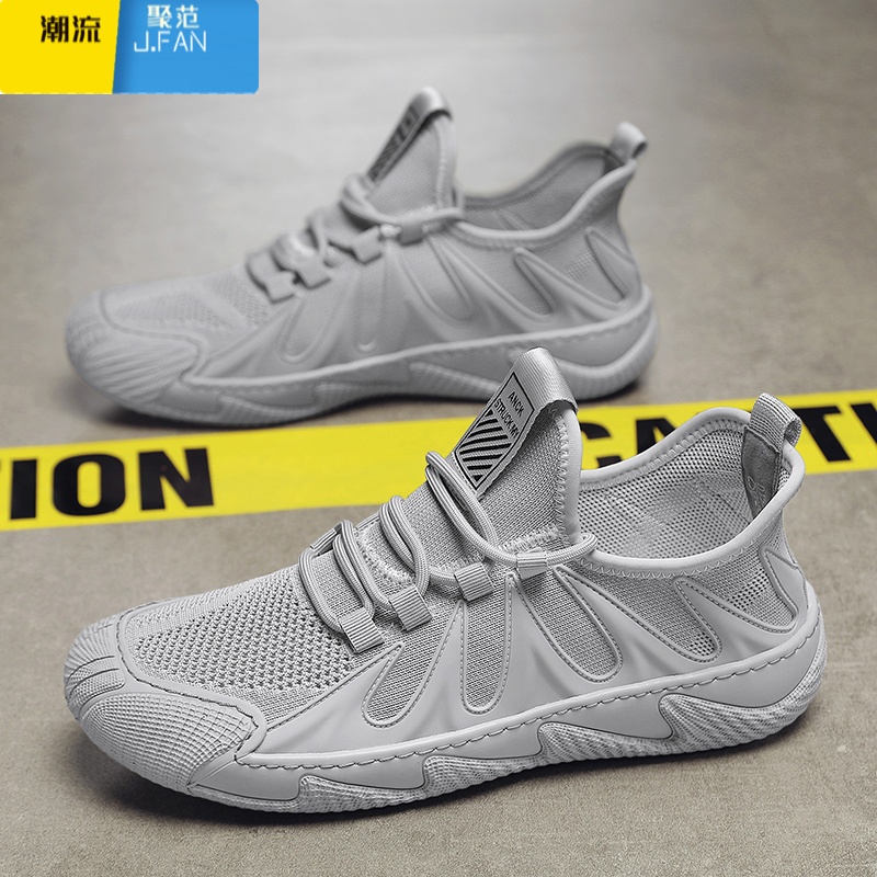 聚范男鞋夏季2024新款工作透气飞织网面男士运动轻便休闲防滑劳保网鞋高清大图