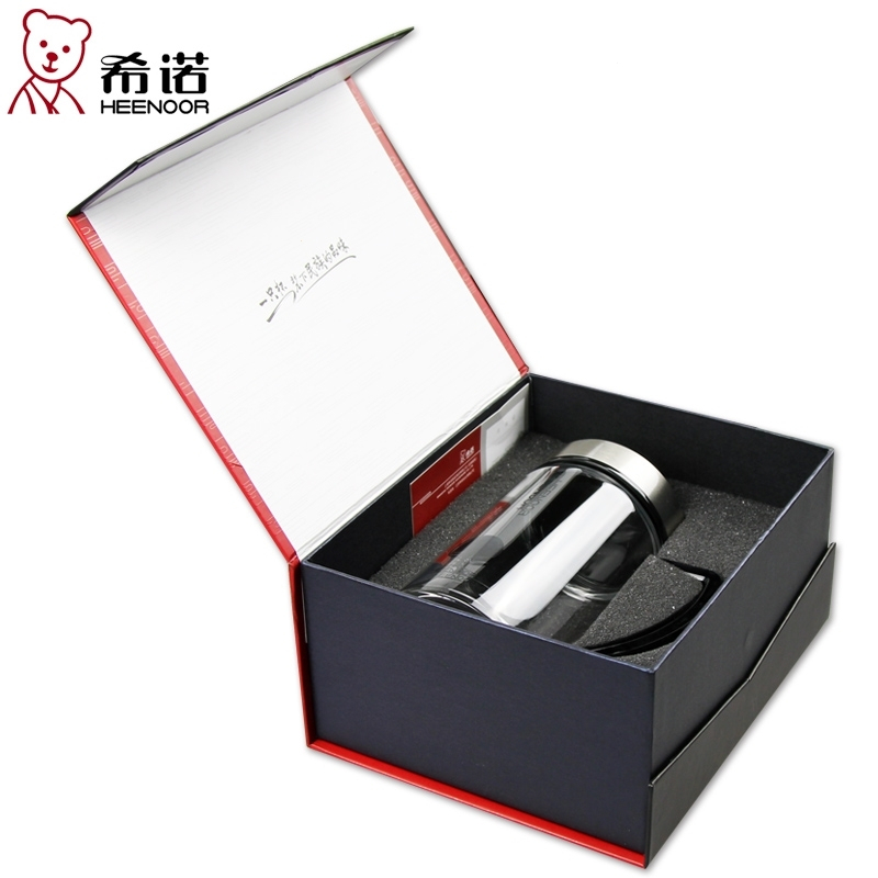 希诺XN-6720玻璃杯双层带盖办公茶杯带手柄透明水杯 无色透明