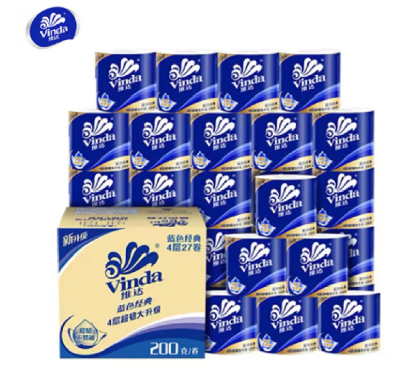 维达有芯卷纸 200g*27卷 尺寸104mm*138mm 原生木浆箱装无香味C(单位:箱)