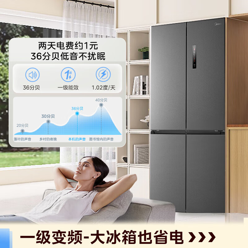 [官方旗舰店]美的571纯平全嵌十字双开门冰箱四开门一级能效风冷无霜底部散热大容量BCD-571WUSPZM(E)幻影砂高清大图