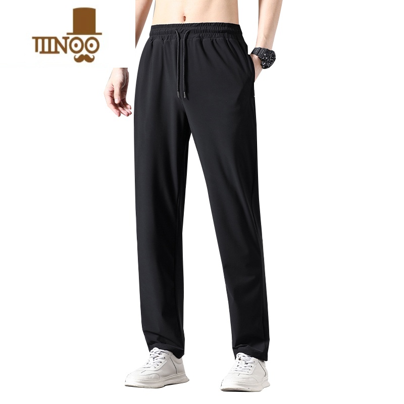 YANXU夏季薄款高弹冰丝休闲裤男宽松纯色皱直筒透气运动速干排汗裤子高清大图