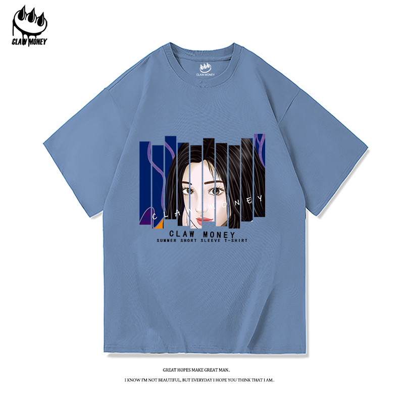 Clawmoney潮流宽松体恤夏季薄款内搭短袖T恤男士休闲印花五分袖潮