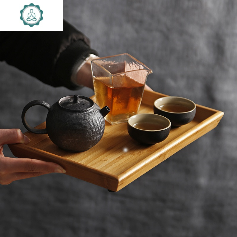 竹制简约茶盘托盘家用实木茶托小茶台竹子奉茶盘日式功夫茶具茶道 封后 修竹茶盘33*22