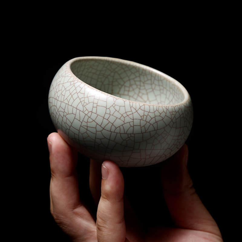 常生源茶杯杯子功夫茶具仿宋汝窑陈年普洱泡养开片已养成金线主人杯