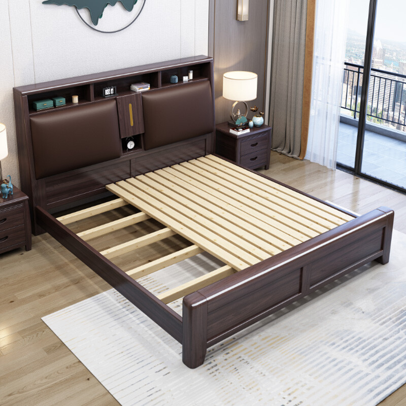 百冠环球双人床实木床一米五欧式主卧大床木头床带箱体储物12米现代