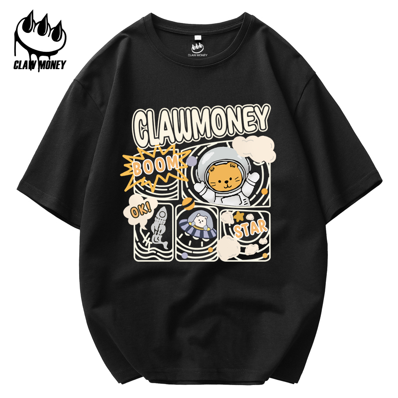 Claw money 短袖T恤男2022夏新品纯棉男士短袖上衣情侣印花男装