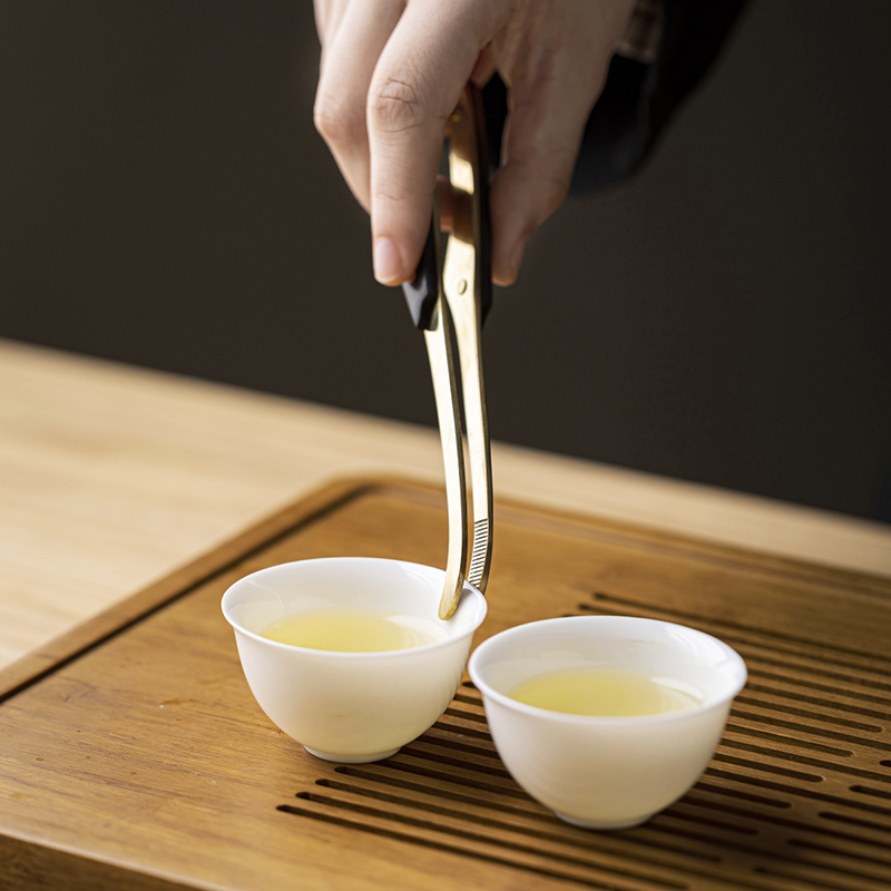領藝 优选紫光檀木铜制茶夹茶杯夹子功夫茶具六君子茶道配件之一 紫光檀铜茶夹