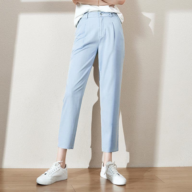 逸阳天丝九分牛仔裤女宽松2020夏季薄款高腰直筒显瘦冰丝哈伦3976图片