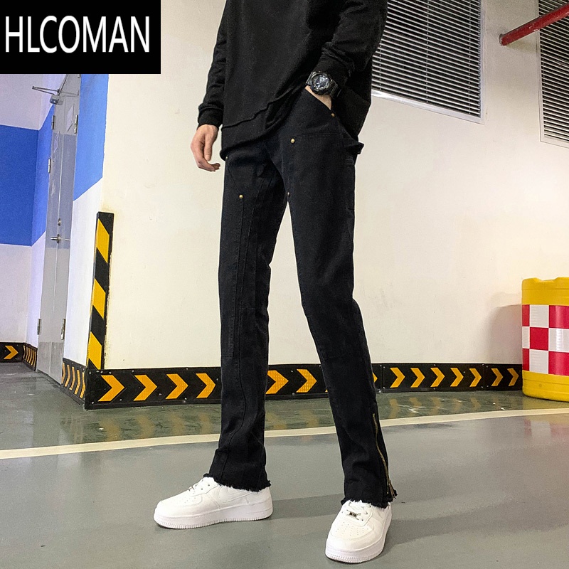 HLCOMAN牛仔裤男士美式直筒宽松长裤休闲男生白色潮流裤子微喇男休高清大图