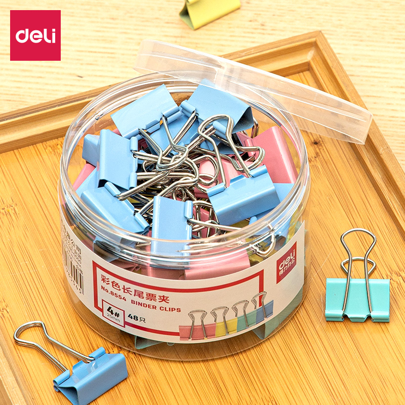 得力8554彩色长尾票夹25mm筒装(混)(48只-筒)