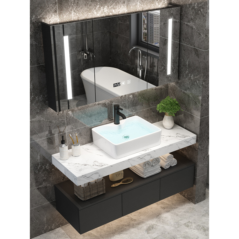 大理石浴室柜组合洗脸盆洗手面盆池小户型简约现代洗漱台盆卫生间视频