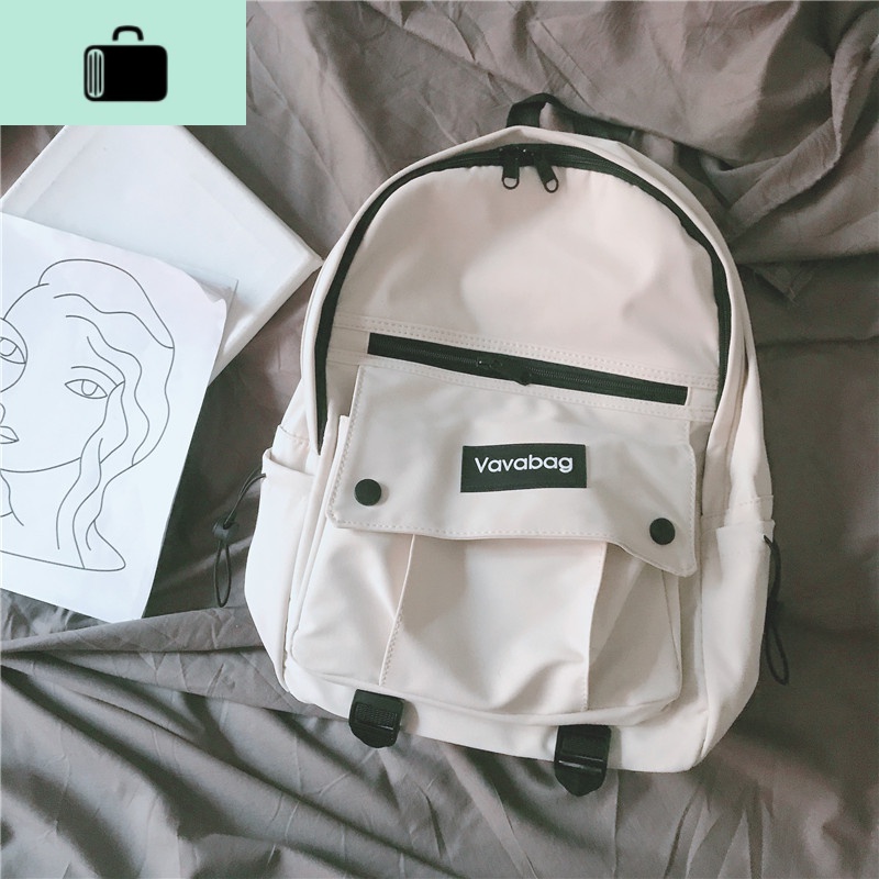 书包女韩版高中ins风少女简约百搭双肩包中学生初中生森系休闲NEW LAKE 白色无挂件