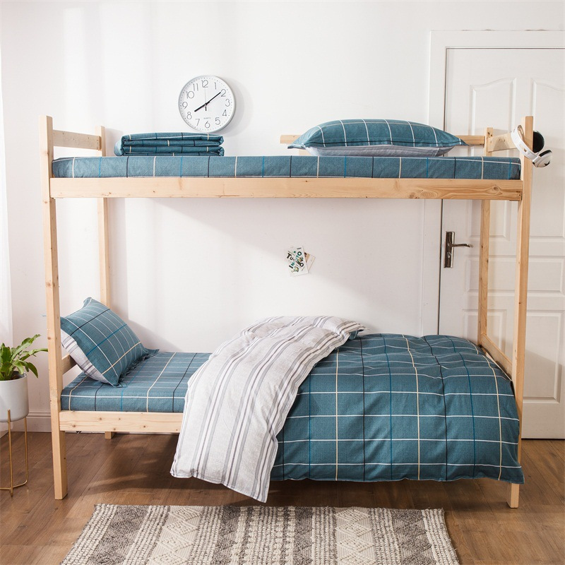 职工宿舍上下床纯棉布面拼色三件套 1.2米床