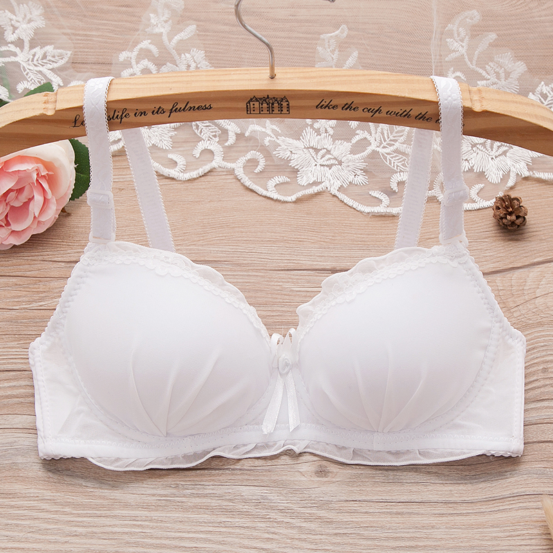 文胸无钢圈少女内衣薄款聚拢文胸白色夏季高中大学生胸罩薄模杯_2 75