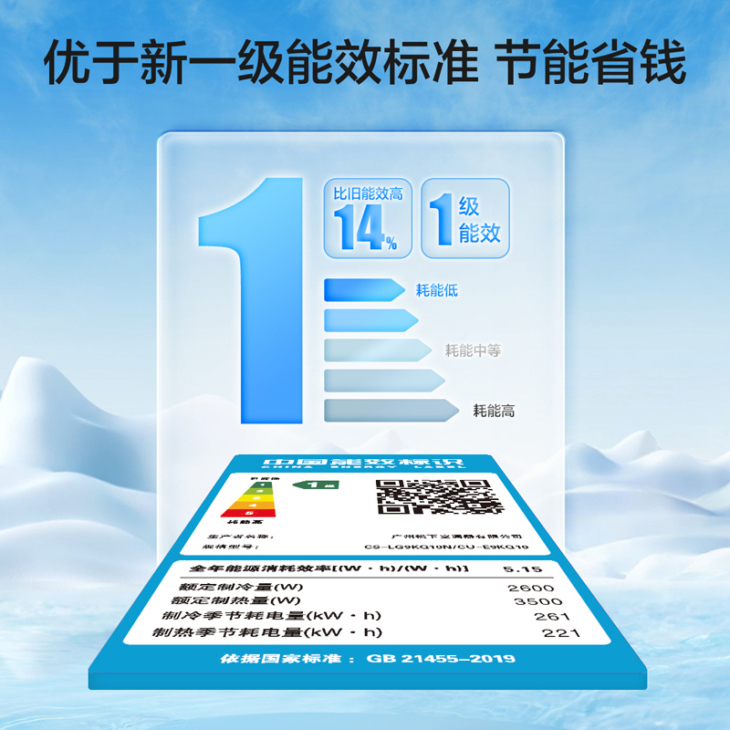 松下空调1匹挂壁式空调挂机 新一级能效 双排铜管 LG9KQ10N