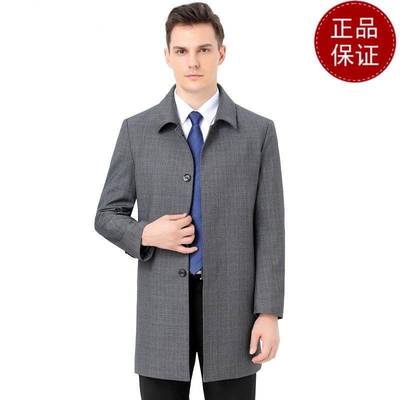 免费退换 2021秋季中长款外套商务休闲中年爸爸秋装英伦夹克大衣风衣夹克男反季促销特价图片