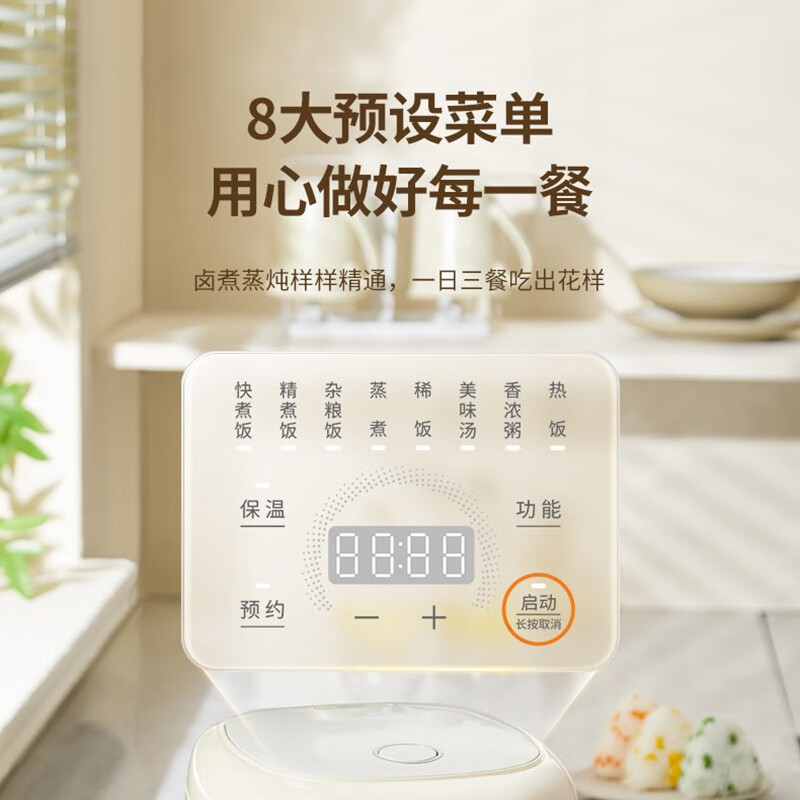 九阳(Joyoung)电饭煲家用电饭锅0涂层不锈钢球形内胆2L升多功能钢釜1-3人智能预约蒸饭锅 20N1