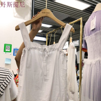 特惠纯色抽绳带背心女2018夏装休闲百搭短款打底衫无袖上衣学生白色均码